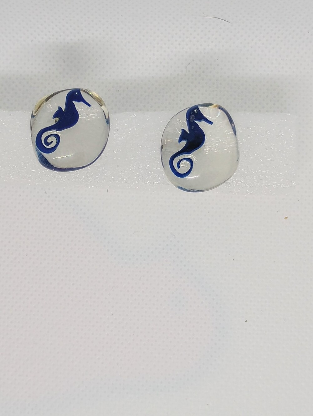 Carlos Sobral Resin Sea Blue Seahorse In Clear Resin Stud Earrings Rare Retired